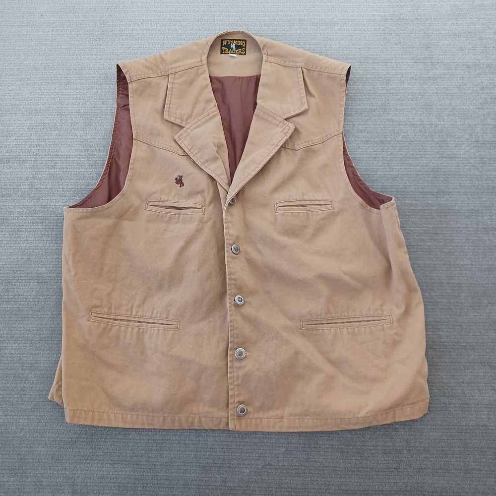 Wyoming Traders Bronco Vest Mens 2XL Beige Canvas Western Snap Lined Cowboy